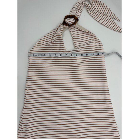 Tasya Striped Halter Mini Dress With Tortoise Ring Detail & Keyhole Neckline L - Picture 5 of 10